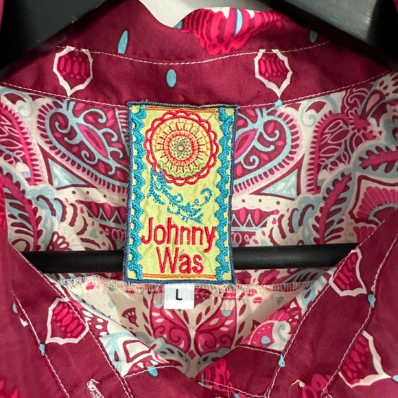 Johnny Was Boho Paisley Print Cap Sleeve Button Front Blouse Size Large - Picture 6 of 11
